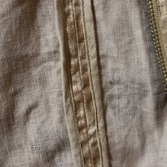 Chicos Metallic Gold Shimmery Linen Blend Blazer Jacket Zip Up Pockets  1 - Picture 11 of 16